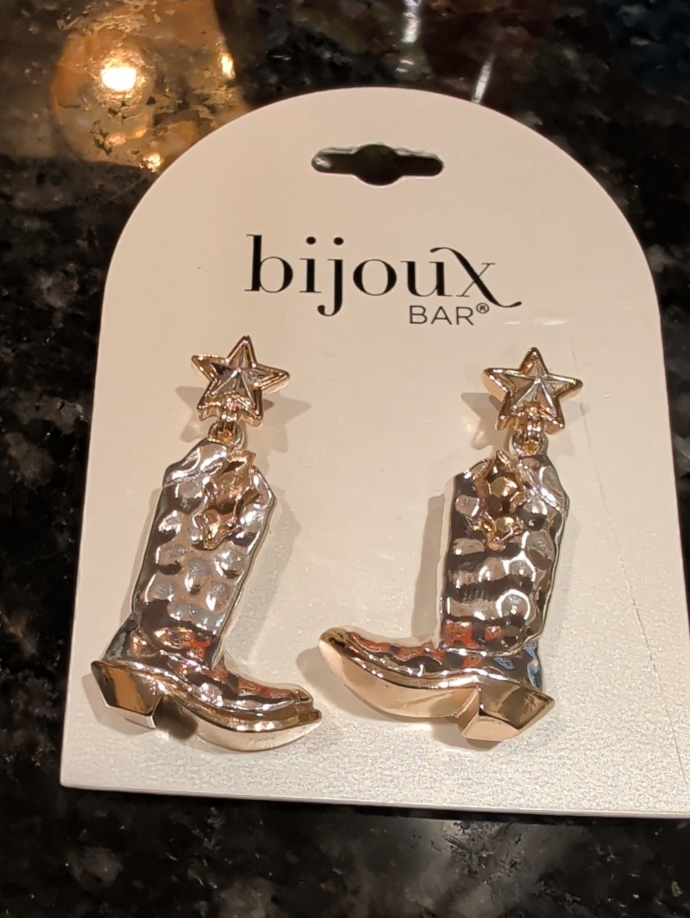 Bijoux Bar Gold & White Cowboy Boot Star Drop Earrings
